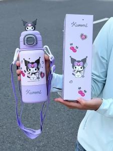 Sanrio | 1pc Kuromi Stainless Steel Cute Insulated Cup - 500ML with Crossbody Strap Portable Water Bottle for Outdoor Sports