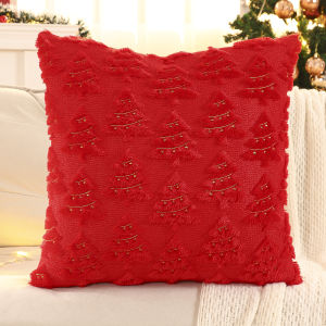 1 PC Gold Sequin Christmas Tree Throw Pillow Cover Winter Plush Embroidery Christmas Decoration Living Room