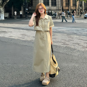 plus Size Design Sensation Dress Women Summer Slimming Waist Workwear Long Skirt Elegant Style mid Sleeve No Brand Registered