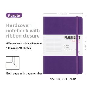 Paperideas A5 Grid Notebook PU Hard Cover Bound Business Blank Grid Notebook Simple Korean Style Binding Writing Notebook