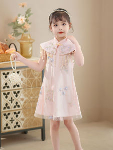 Girls Cheongsam Summer Tang Suit Hanfu Renovated Childrens Dress Spring Autumn Cotton Lining Polyester Fiber Skirt