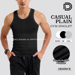 🇲🇾 DESINCE Men Singlet Casual Plain Tank Top Undershirt Sleeveless Inner Slim Gym  Baju Lelaki MT 101