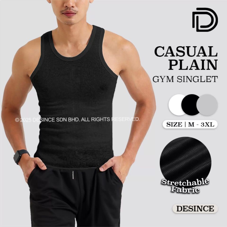 🇲🇾 DESINCE Men Singlet Casual Plain Tank Top Undershirt Sleeveless Inner Slim Gym  Baju Lelaki MT 101