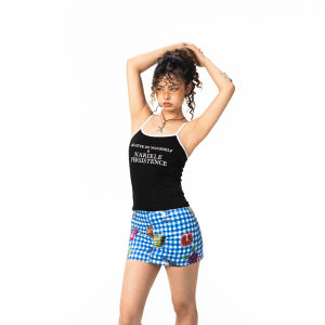 Blackbb Retro Color Block Letter Cross Back Strap Vest Womens Summer Sweet And Spicy Top Cotton Polyester Spandex Blend