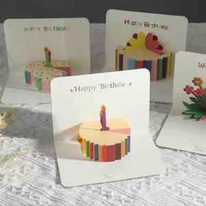 Polocat 3D Happy Birthday Card Cake Flower Card With Envelope Funny Birthday Card For Women Men Kid Friends Greeting Cards Gift Party