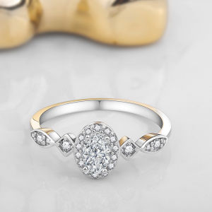 แหวนรูปวงรีกลวงทองคําขาว 18K ประดับเพชรฝังไมโคร อัญมณีเทียม เหมาะสําหรับผู้หญิงสไตล์ญี่ปุ่นและเกาหลีใต้