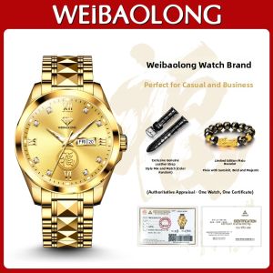 Gold Engraved Diamond Waterproof Mens Watch