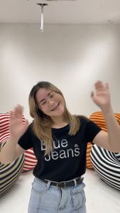 ดีจัง อาร์มแชร์พร้อมสตูล รุ่น Ashley ผ้าไนลอน สีส้มเหลือง