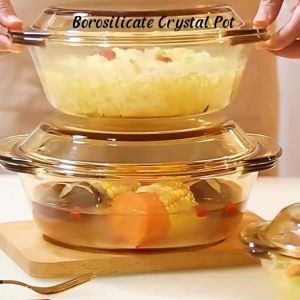 Locaupin Borosilicate Glass Bakeware Crystal Pot Microwave Oven Safe Vintage Design Handaan Set with Cover