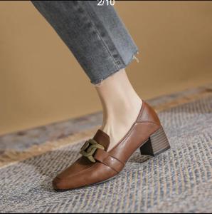 Huilm womens high heel 5cm high 2024 new comfortable soft leather womens shoes retro British college style two shoes office shoes