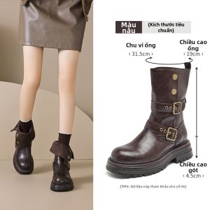 Agsdon | Giày Bốt Đế Dày Màu Nâu Cho Nữ
