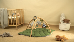 Deluxe Extra Large Baby Activity Gym & Tummy Time Mat Blissful Diary Leaf Pattern with 6 Detachable Developmental Sensory Toys and Hanging Plush