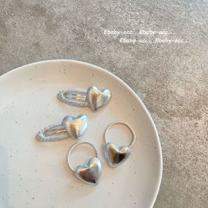 เครื่องประดับผมรูปหัวใจเงินสำหรับเด็ก คลิปผมด้านข้าง ยางรัดผม ไม่ทำลายผม สำหรับเด็กผู้หญิง เครื่องประดับผมสไตล์เกาหลี