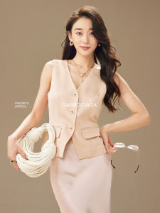 Elegant Simple Diagonal Pattern Small Vest Maillot 100% Acetate Short Length Single Button Closure V-neck Commute Style