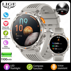 LIGE Outdoor Sport Smart Watch Men 1100mAh Large Battery LED Light Compass Watch Heart Rate Wireless Call 1.7" HD Wristwatch Men