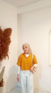 KEMEJA WANITA BLOUSE CROP POLOS LENGAN PENDEK CRINGKLE AIRFLOW