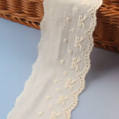 Embroidered Cotton Lace Trim White Fabric