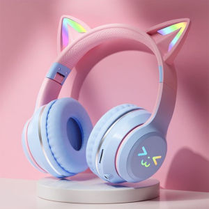 Cats Ears Headset RGB Light Smile Face TWS Headset Gradient New Headphone Pink Little Girl Earphone Gift Suitable for Any Phone