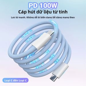 100W PD Hút Từ Tính USB C Sang USB C Sạc Nhanh Sạc Dây Bện Nylon Cho iPhone 16/15 iPad Xiaomi