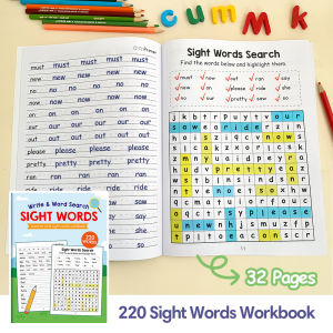 Sight Words Write and Search Game Workbook Preschool English Learning Aids Learn to Read for Beginners Vocabulary Building