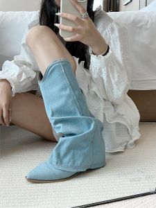 Lin Beibei High Heel Long Tube Knight Boots Womens American Small Audience High Tube Pointed Toe Western Cowboy Boots