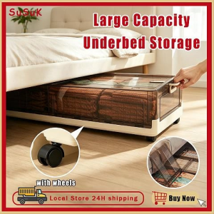 Under Bed Storage Box With Wheels and Lid Large-Capacity Wardrob Quilt Storage Toy Storage Organizer Box Home Clothes Quilt Under Bed Transparent Storage Box