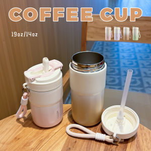 316 Stainless Steel Thermal Cup 400/550ML Vacuum Coffee Tumbler with 2-in-1 Straw Lid & Handle Leakproof Insulated Travel Mug
