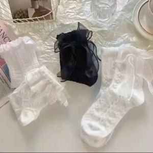 White lolita lace bowknot mid-tube socks female cute Japanese lace princess fairy jk socks ins tide