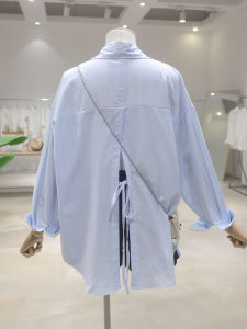 Thin Long Sleeve Stripe Back Hollow out Butterfly Knot Design Summer Loose Slimming Womens Shirt Commute Style 2025