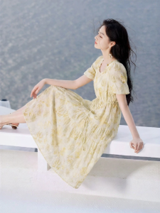 XIANGYING | Floral Square Neck A-Line Dress Summer