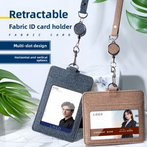 Leather Grain Card Holder with Retractable Buckle Lanyard Business ID Card Holder Easy Pull Buckle Chest Card Work Badge