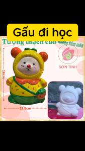 Tượng thạch cao trắng Gấu đi học siêu dễ thương M92 (Không kèm màu) Bé Tô Màu Tô Tượng