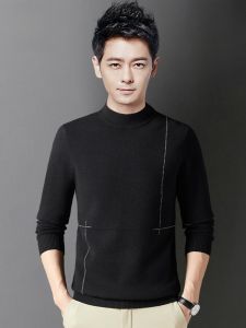 ROMON | Romon Mens Knitted Wool Sweater Slim Fit Thickened Mid-Neck Autumn Fashion City Style Long Sleeve Casual Wear Polyester Blend