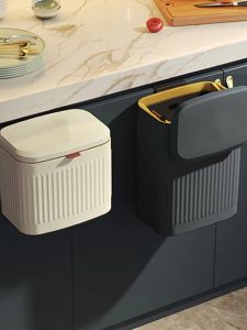 Stainless Steel Wall-Mounted Small Trash Can Kitchen Bathroom Double-Layer Cover Adhesive Desktop Home Use High Aesthetic Value