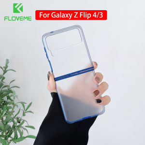 FLOVEME Luxury Matte Clear Phone Case For Samsung Galaxy Z Flip 4 Flip 3 Contrasting Frame Transparent Folding Shockproof Back Cover For Galaxy Z Flip 4 Flip 3