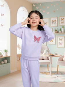 Bộ nỉ bé gái size đại Bigfox Miss Meow mùa thu đông mặc nhà vải nỉ dày dặn cho trẻ em 12-15 tuổi