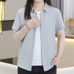 Mens Slim Fit Short Sleeve Shirt Breathable Thin Summer Cool Top Pure Color Half Sleeve Loose Comfortable Versatile Summer Shirt