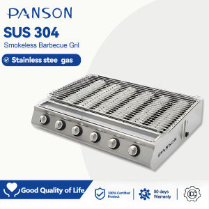 PANSON Stainless steel grill commercial barbecue gas smokeless grill stove outdoor multi-function grill BBQ