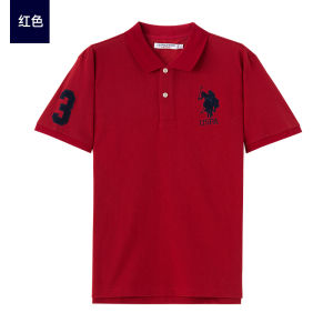 เสื้อโปโลแขนสั้นผ้าฝ้ายแท้สำหรับผู้ชายในช่วงฤดูร้อนจาก US Polo Association ทรงหลวมสบายๆ สไตล์อเมริกัน