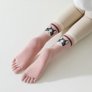 Pure Cotton Five-Fingered Womens Mid-Calf Yoga Socks Anti-Slip Fitness Pilates Indoor Sports Socks Comfortable Breathable