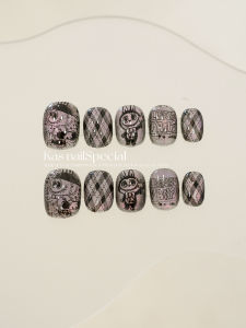 Hand-Painted Glowing Stickers Cute Anime Style Wearable Nail Art White Enhancing Night Light Grids Design 2025 Trend