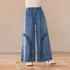 Little Naive | Childrens Laid-back Jeans with Scalloped Edging Wide Leg Pants