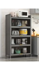 ตู้เก็บของในครัว ตู้กับข้าวแบบมีฝาพับ ชั้นวางของในครัวมีล้อ  ชั้นวางอเนกประสงค์ ตู้เก็บจาน 3 4 5 ชั้น กันฝุ่น โครงเหล็กหนา พร้อมส่ง TE