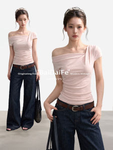 BAIDAIFEI | Off-Shoulder Slim Fitting Crop T-Shirt