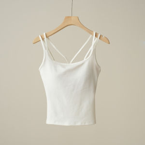 Blue Padded Sleeveless Slimming U-Neck Tank Top