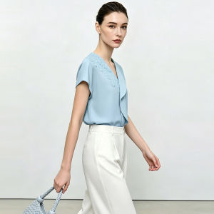 AMII | Elegant Commuter V-Neck Flounce Lace Blouse