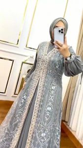 Naura Dress Ceruty Mix Outer Brukat Gamis Wanita Model Terbaru 2024 Remaja Dress Wanita Kondangan