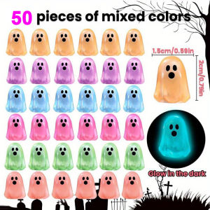 50PCS Mini Luminous Ghost Ornaments DIY Accessories Tiny Resin Handicraft Glowing Kids Toys Home Decor Halloween Gifts