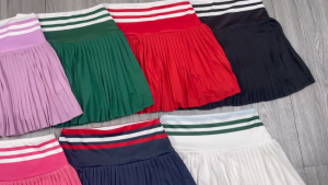 Chân Váy Thể Thao Xếp Ly Lưng Thun In Sọc Chơi Pickleball Tennis Cầu Lông Golf - VTL06