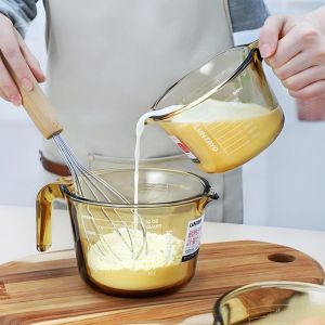 Luntayo Glass Milk Cup with Lid Heat Resistant Baking Microwave Safe Graduated Breakfast Cup for Home Use Heating Quantity Cup